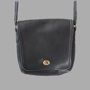Coach Vintage Black Leather Legacy Companion Flap 9076 Crossbody Turn lock Purse